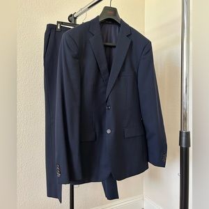 Hugo Boss Navy Blue Suit Jacket W White Stripes Complete W Slacks